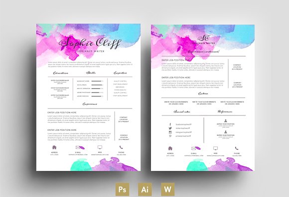 580x396 Watercolor Resume Template Pink Pastel Watercolor Resume
