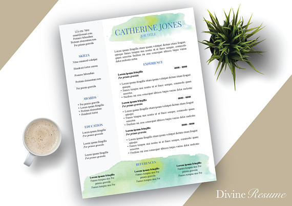 570x403 Watercolor Resume Template Professional Resume Us Letter Amp A4