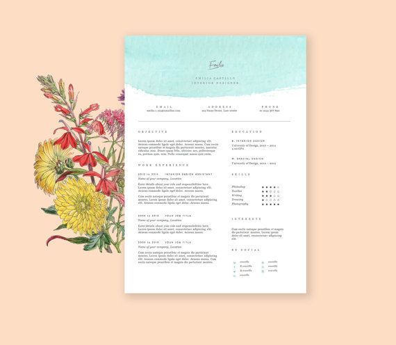 570x496 Watercolor Resume Template With Cover Letter Cv By Landedco