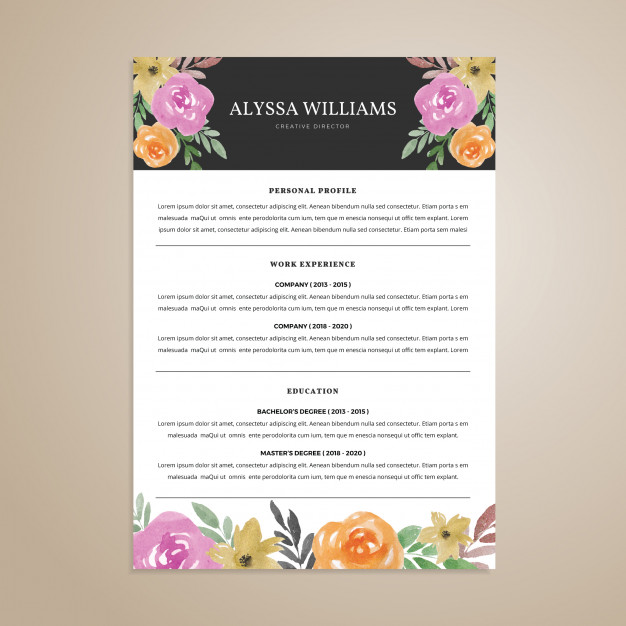 626x626 Beautiful Watercolor Floral Resume Cv Design Vector Premium Download
