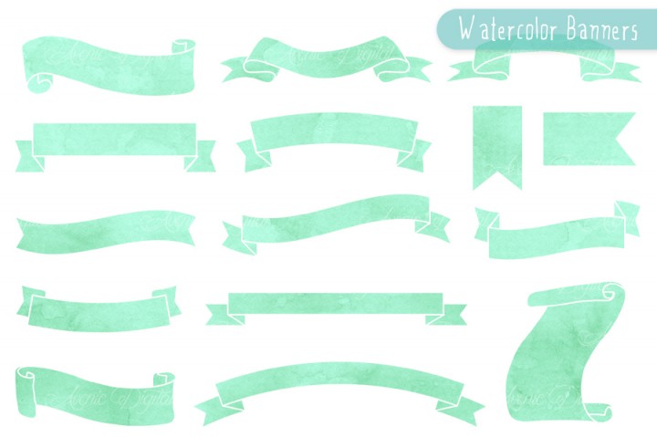 720x479 Mint Watercolor Ribbon Banner Clipart By Aveniedigital