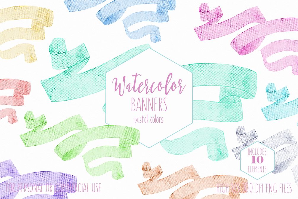 1006x671 Pastel Watercolor Ribbon Banners Vintag Design Bundles
