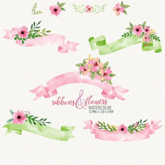 570x570 Ribbon Clipart Watercolor Banners Watercolor Ribbons Ribbon Clip