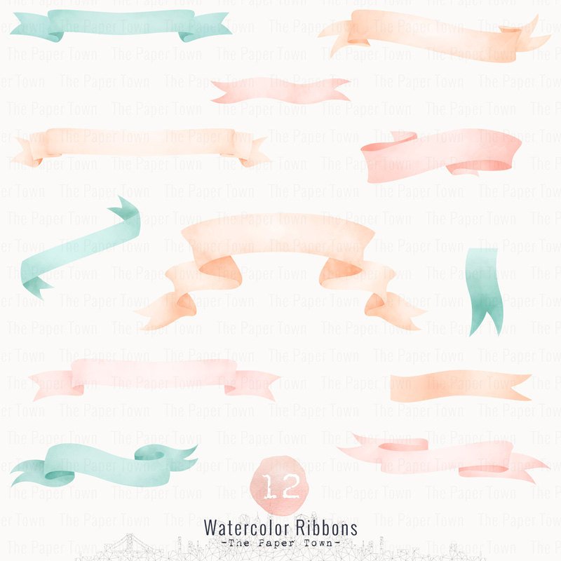 800x800 Watercolor Ribbon Banner Digital Watercolor Ribbon Banners Etsy