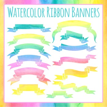 350x350 Watercolor Ribbon Banners Or Headers Commercial Use Clip Art Set