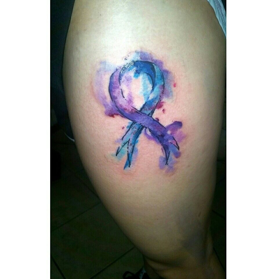 962x962 Watercolor Arthritis Ribbon Thigh Tattoo Tattoos