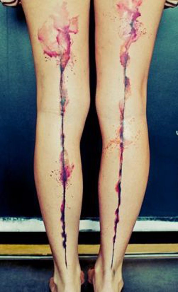 600x987 Watercolor Tattoos On Leg