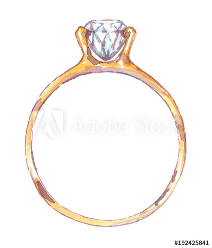 429x500 Single Big Golden Ring With Diamond On Top Painted In Watercolor