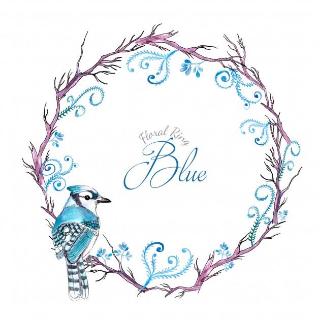 626x626 Watercolor Blue Floral Bird Ring Vector Free Download