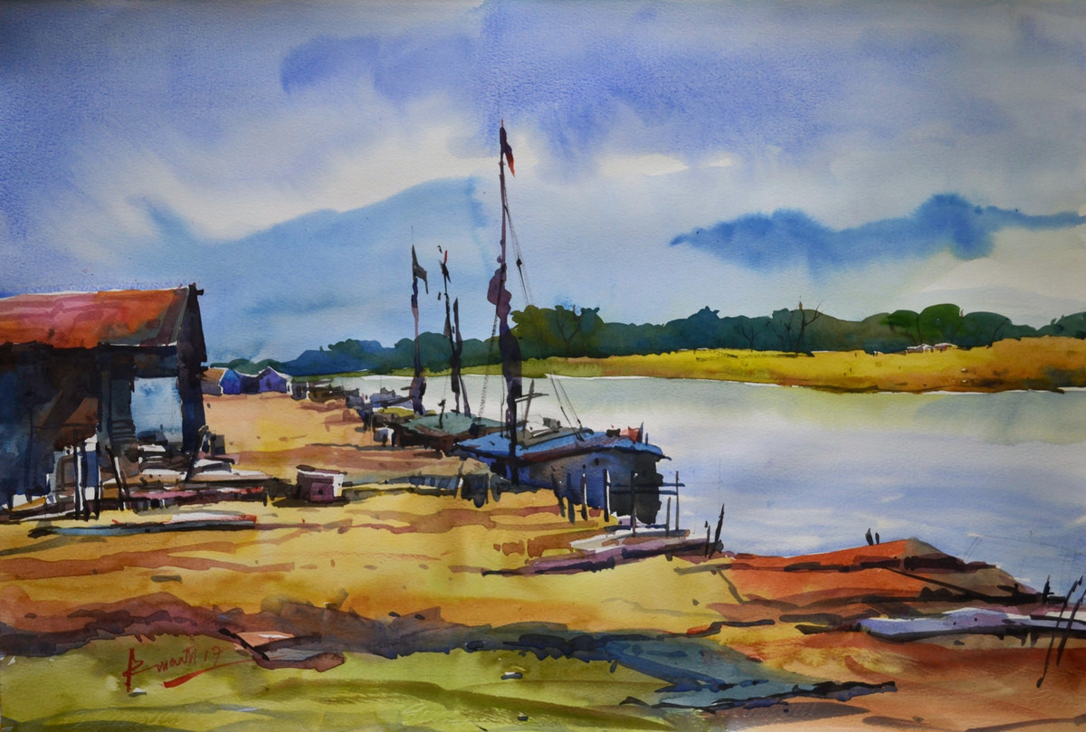1200x809 River By Artist Prasanta Maiti Impressionism, Painting Mojarto