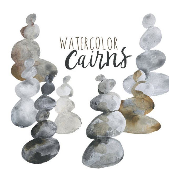 642x642 Watercolor Cairns Clip Art Cairn Clipart Stacked Rocks Etsy