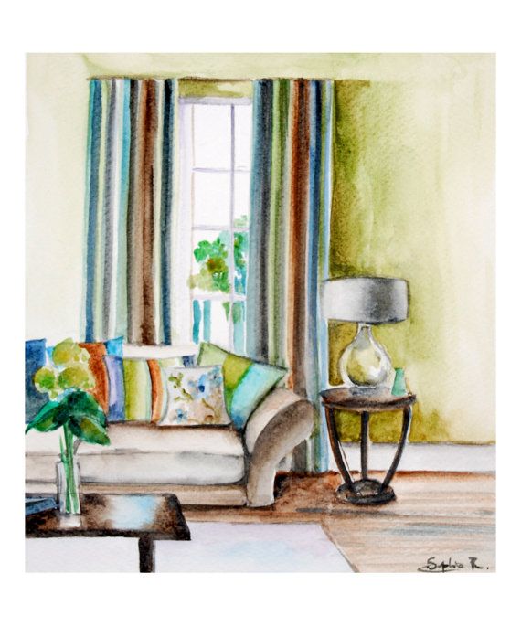 570x697 Art Print Of Original Watercolor Painting 9x11, Interior Living