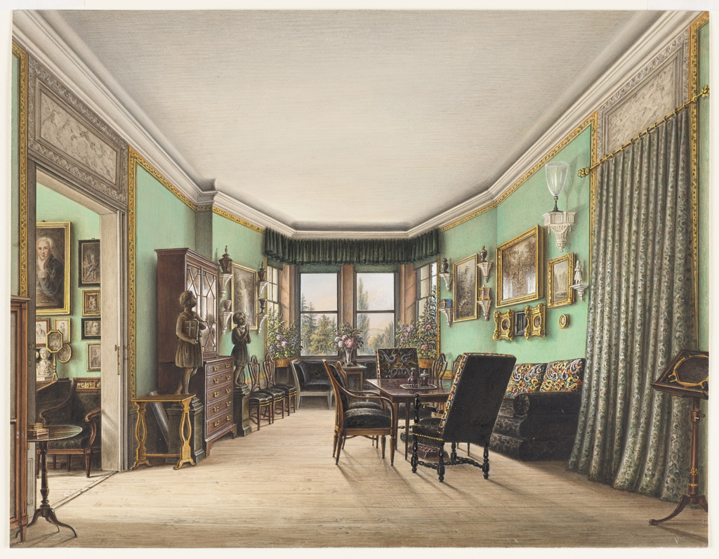 1024x796 Watercolor, A Room In Schloss Buchwald, Objects