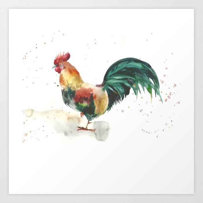 700x700 Symbol Of The Year, Watercolor Rooster, Cock, Cockerel Art Print