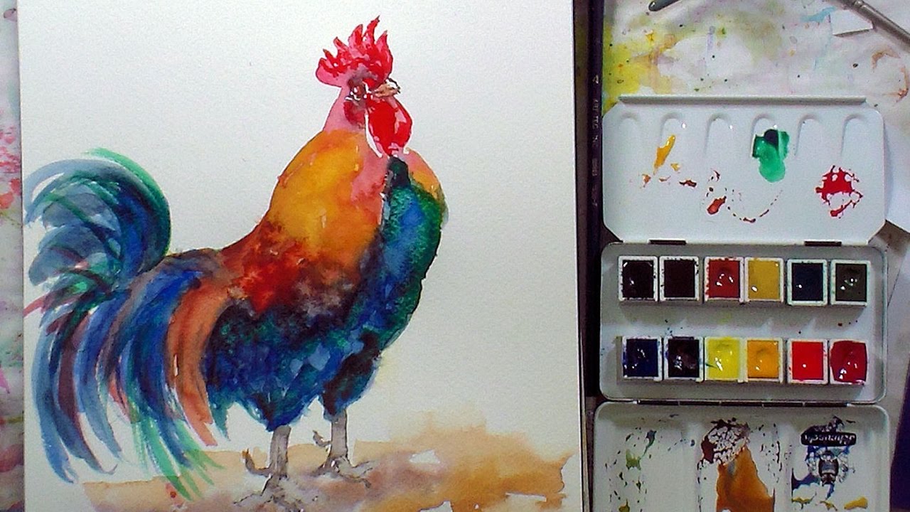 1280x720 Rooster Painting Tutorial In Schminke Akademie Watercolor
