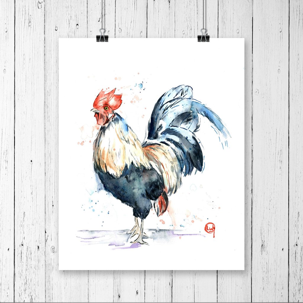 1024x1024 Rooster Watercolor Painting