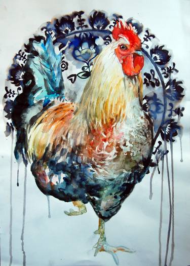 375x525 Rooster Painting By Olga Maria Kapitanska Miekus Saatchi Art