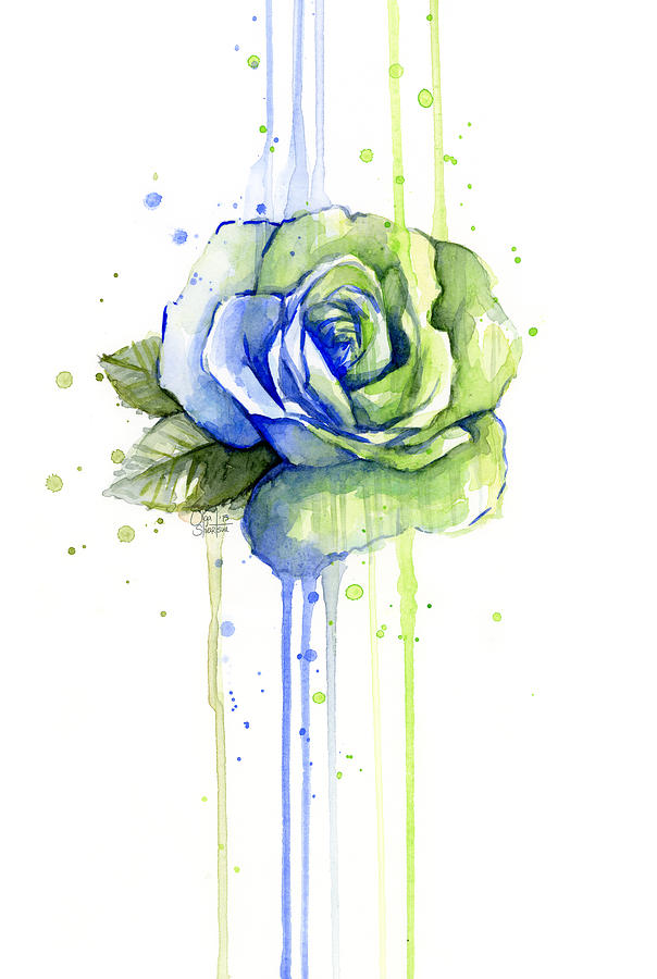 604x900 Seattle 12th Man Seahawks Watercolor Rose Painting By Olga Shvartsur