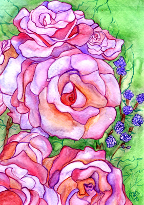 281x400 Original Water Color Rose Bush By Dragon