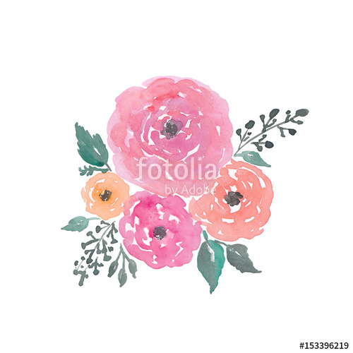 500x500 Handpainted Watercolor Flowers Clipart. Watercolor Roses And
