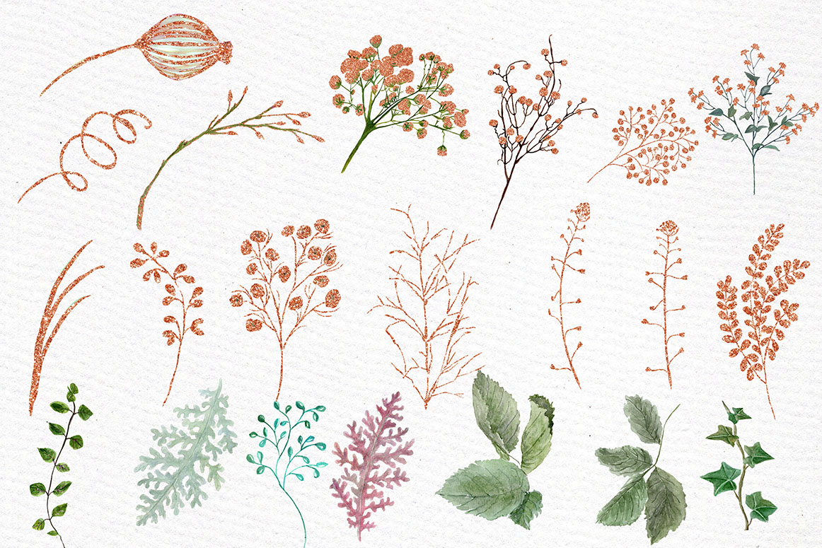 1162x775 Rose Gold Watercolor Flowers Clipart By Lecoqdesign