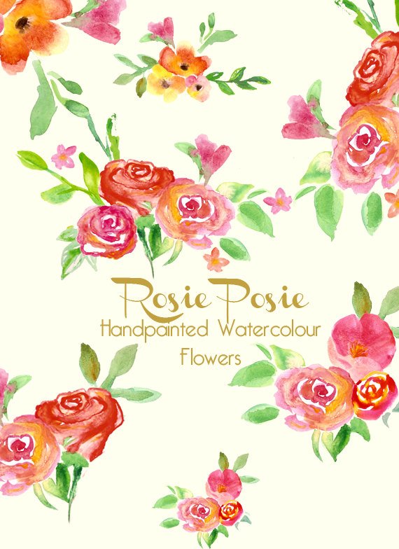 570x784 Watercolor Flowers Clipart Floral Rose Clipart Hand Painted Etsy