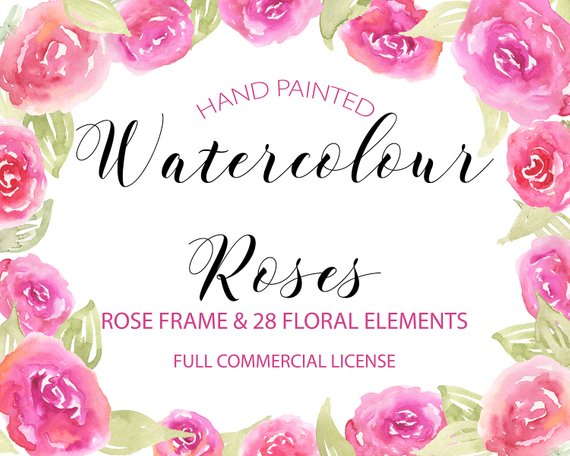 570x456 Watercolor Rose Clipart Pink Rose Clipart Floral Frame Etsy