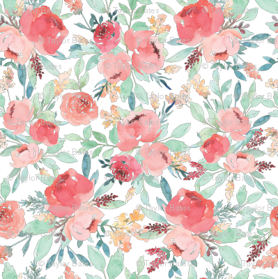 399x400 Large Watercolor Flowers Fabric