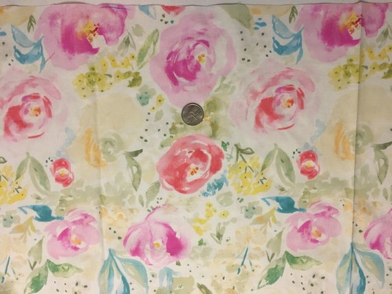 570x428 Petal Bright Jardin Rose Fabric Watercolor Rose Cotton Etsy