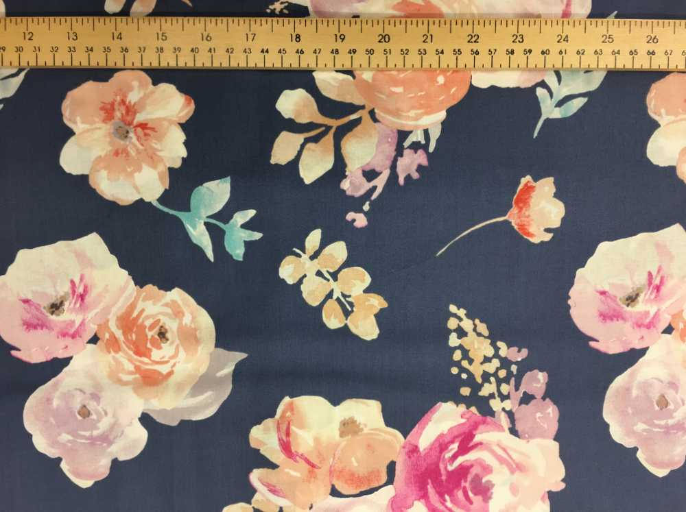 1000x747 Pink Peach Watercolor Rose Floral Navy Blue Roses Flowers Cotton