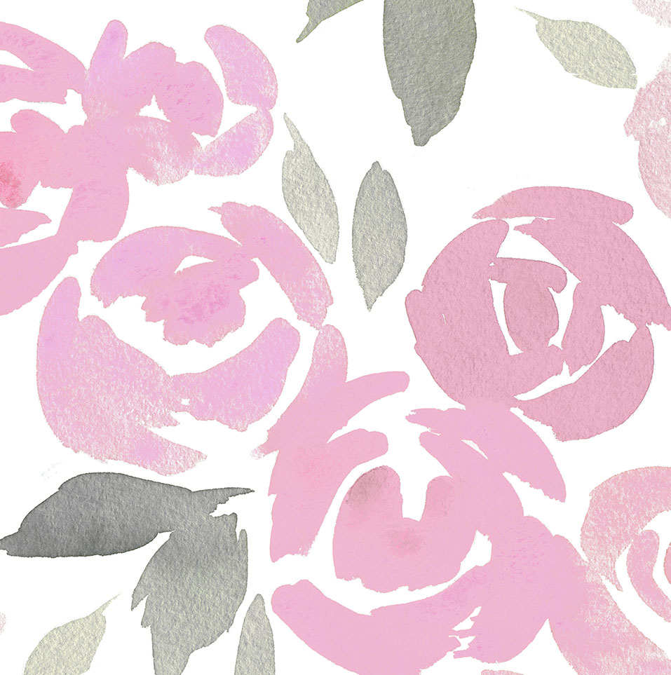 957x963 Pink And Gray Watercolor Roses Fabric By The Yard Pink Fabric
