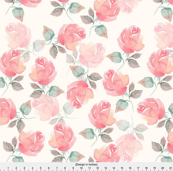 570x563 Watercolor Rose Fabric