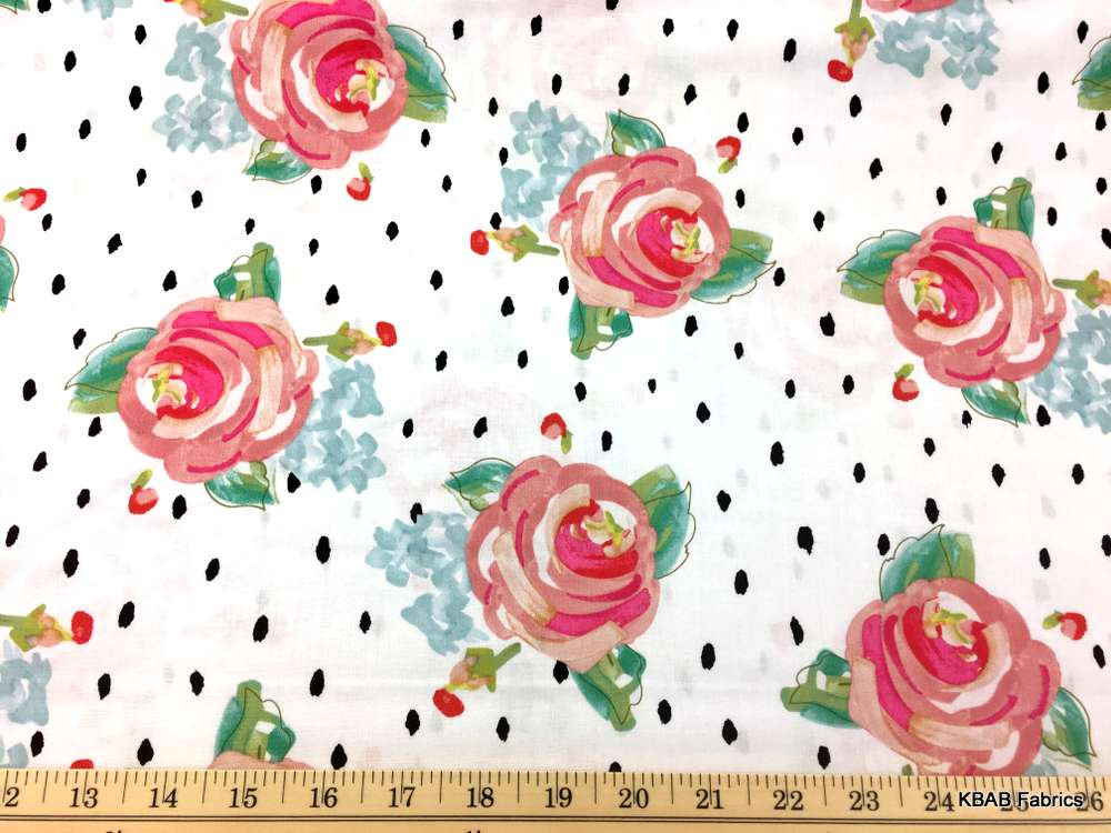1000x750 Watercolor Rose Floral Spots Pink Roses Watercolor Cotton Fabric