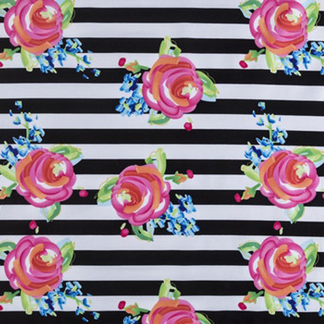 642x642 Watercolor Rose And Stripe Fabric Floral Fabric Fabric By Etsy