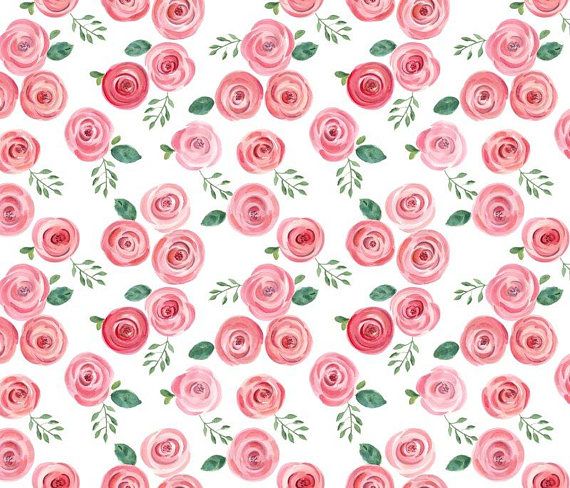 570x488 Watercolor Roses Fabric By The Yard. Cotton Organic Knit Evie
