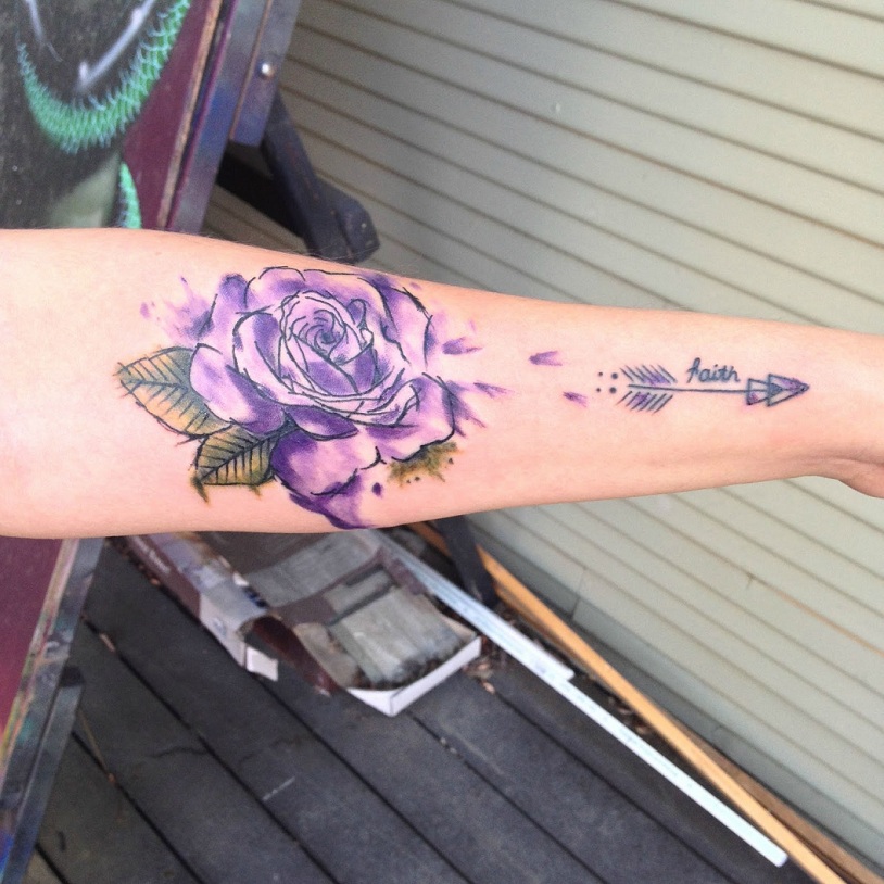 814x814 Purple Watercolor Sketch Rose Tattoo On Wrist Tattoos
