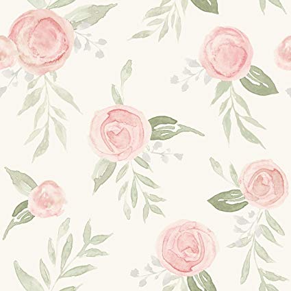 425x425 York Magnolia Home 3 Watercolor Roses Wallpaper, Coral