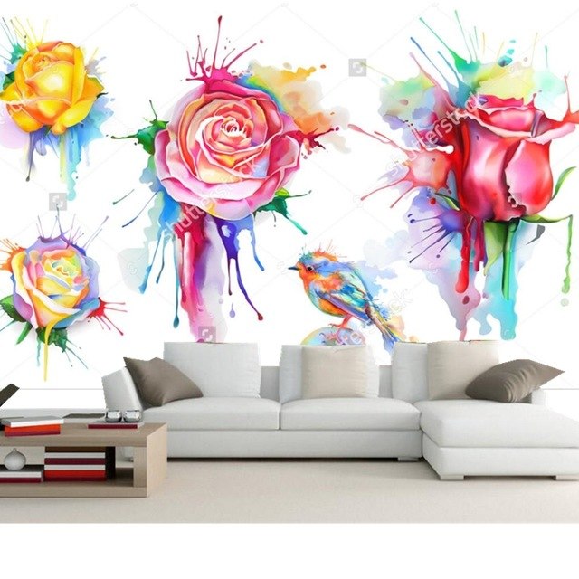 640x640 Custom Photo Wallpaper, Watercolor Roses,mural For Living Room