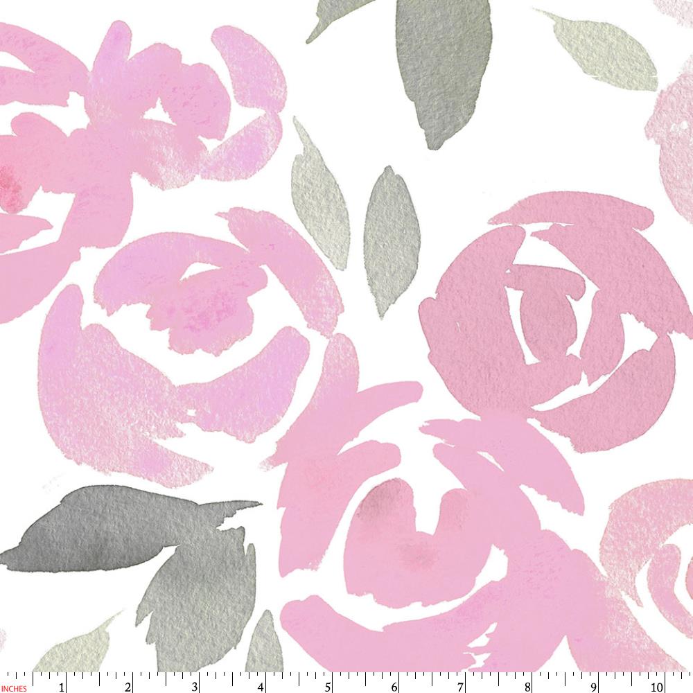 1000x1000 Pink And Gray Watercolor Roses Fabric By The Yard Pink Fabric