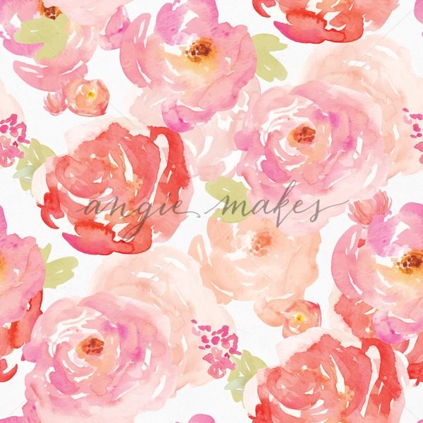 600x600 Pink And Red Watercolor Roses Pattern. Shabby Chic Rose Background