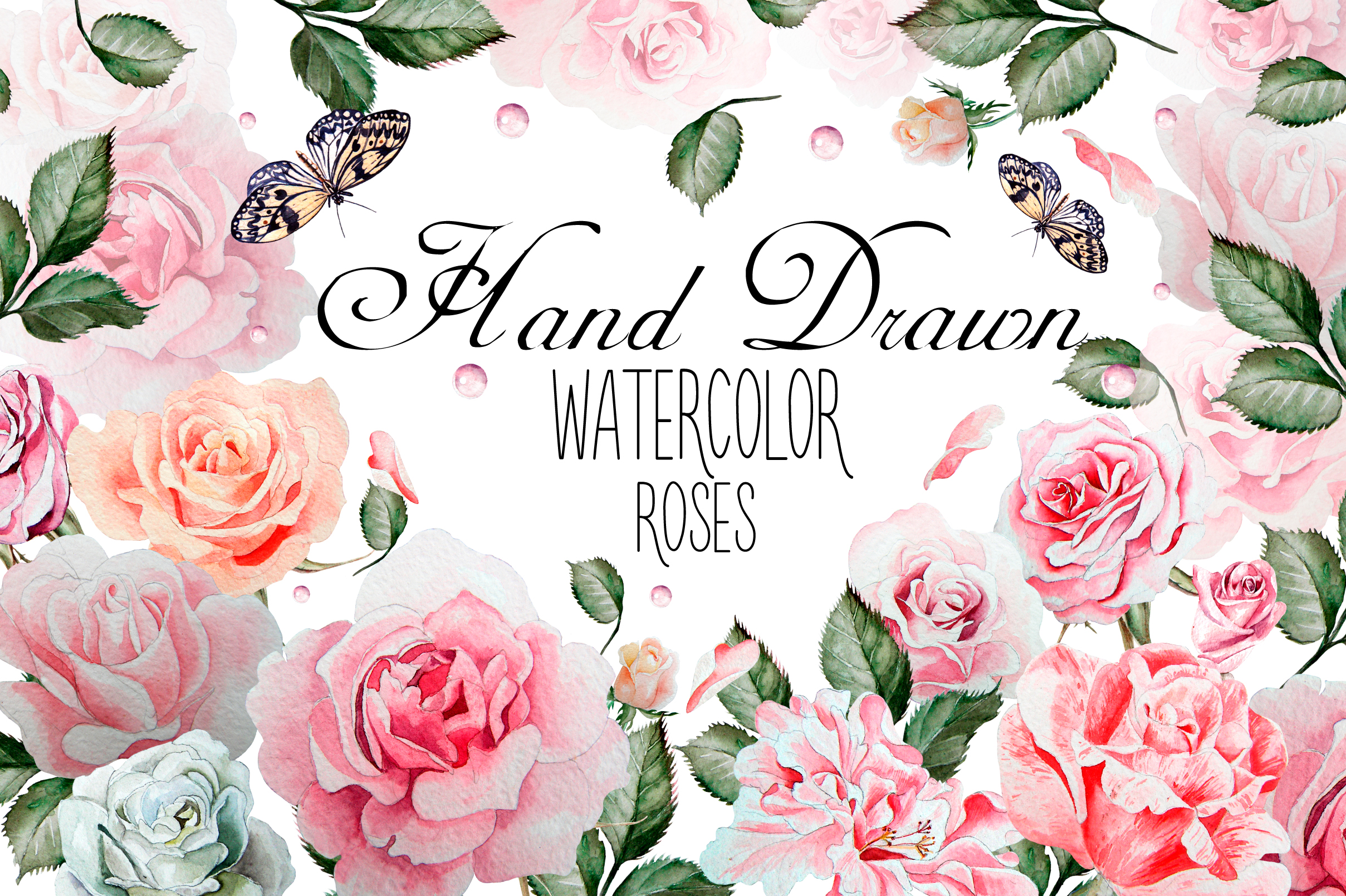 2417x1609 Hand Drawn Watercolor Roses 2