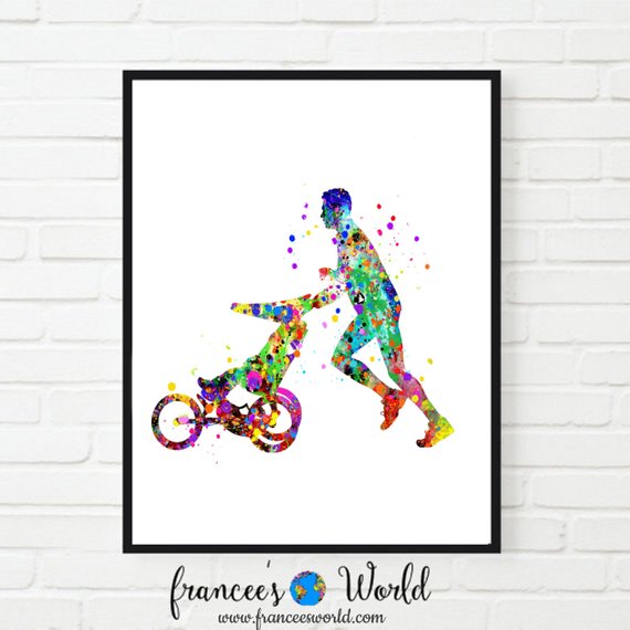 570x570 Father Running With Stroller Art, Running With Stroller Print