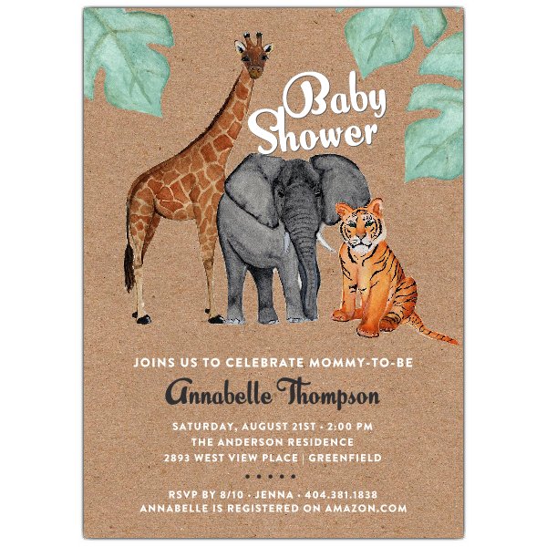 600x600 Watercolor Safari Animals Baby Shower Invitation Paperstyle