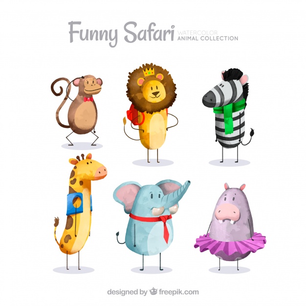 626x626 Watercolor Safari Animals Dressed Up Vector Free Download