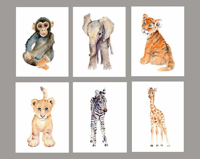 680x540 Baby Wall Art, Nursery Print Set, Safari Animals Watercolor