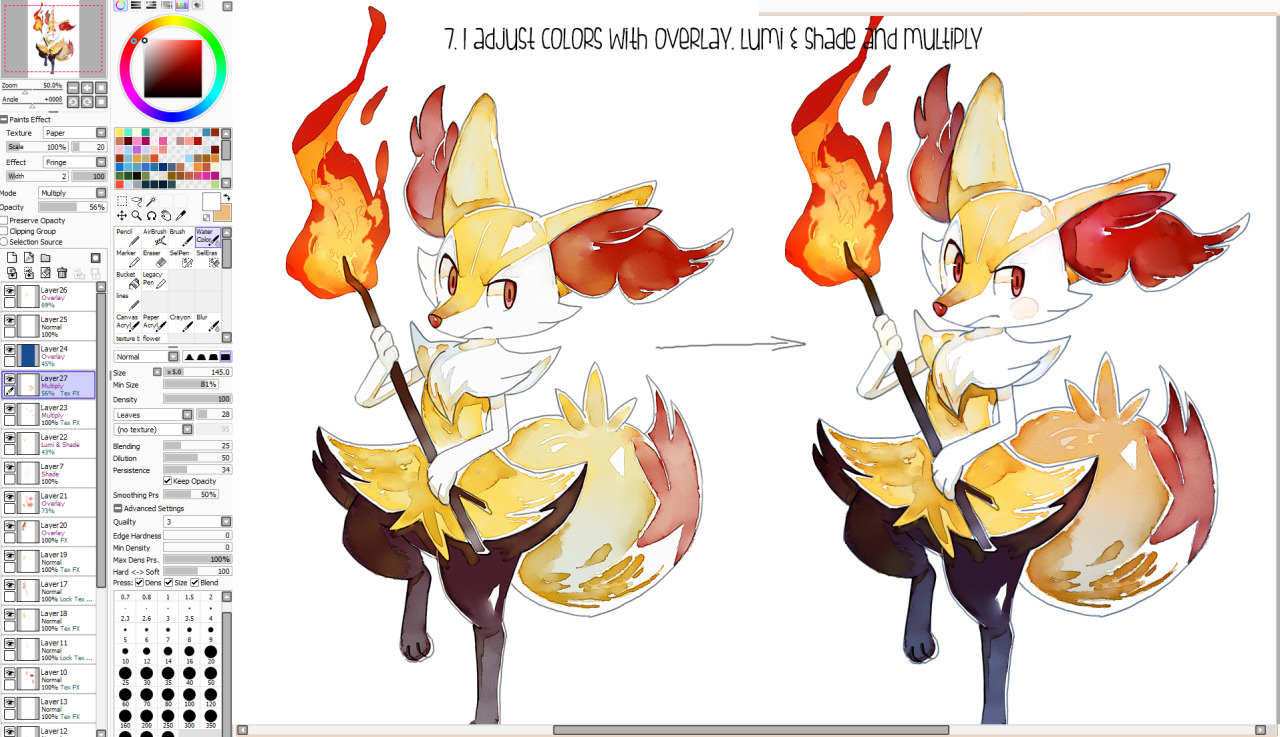 1280x737 Pokemon Watercolor How To Tutorial Braixen Bluekomadori