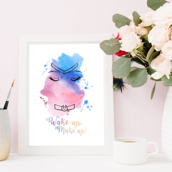 570x570 Handpainted Watercolor Sailor Moon Wake Up Make Up Printable Etsy