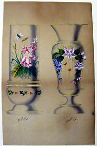 201x300 Original Watercolor Samples Of Bristol Glass Decorations C. 1880
