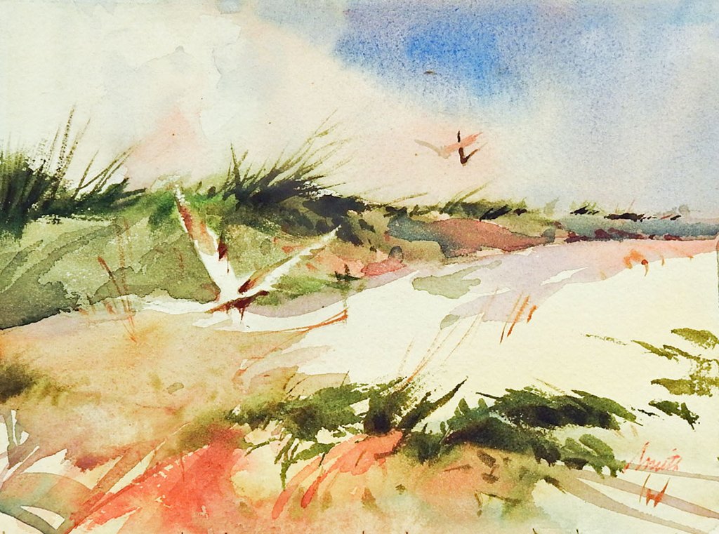 1024x761 Seagulls Amp Sand Dunes Watercolor Painting Artifax Antiques Amp Design