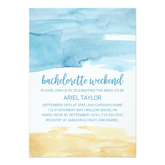 540x540 Watercolor Sand And Sea Bachelorette Weekend Invitation
